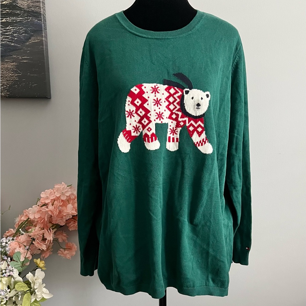 Tommy Hilfiger Plus Size Polar Bear Graphic Sweater Green Size 1X